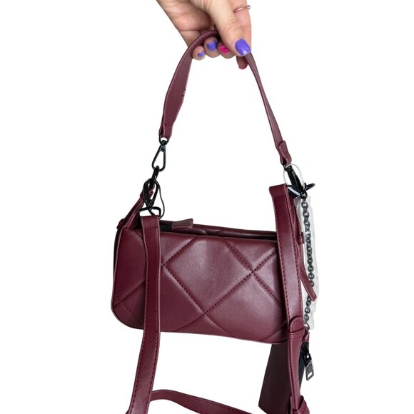 STEVE MADDEN Burgundy Crossbody Handbag Quilted Top-Handle Purse/ Credit Card Wa - Picture 3 of 8